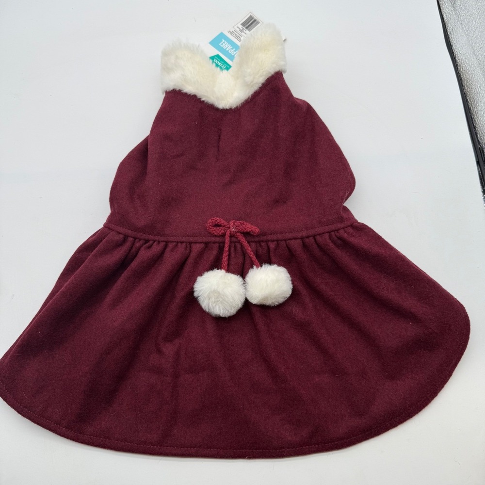 Frisco Red Pom Pom Bow Peacoat‎ Dog Coat Pet Apparel Winter Warm Clothes Medium